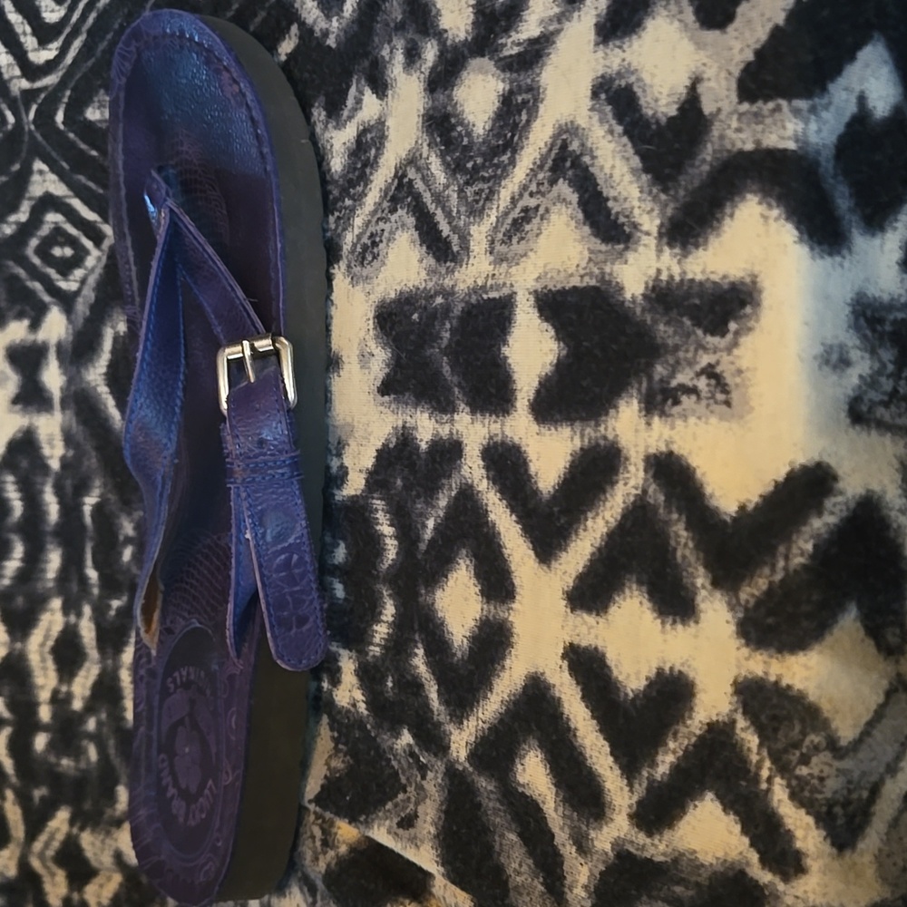 Lucky Brand Deep Blue leather look Flip Flop sandals with silver tone buckle - Picture 9 of 13